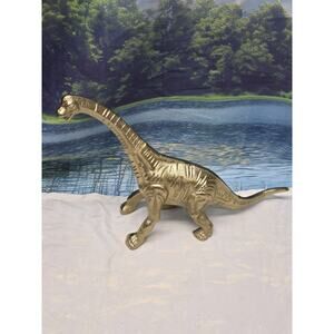 Metal Dinosaur Sculpture Figurine Brachiosaurus 13"X10" Gold Dino Decor Figure